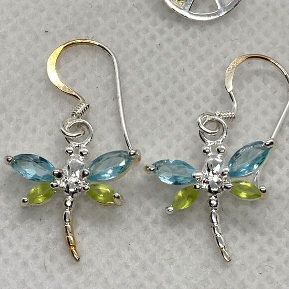 Lot of 3 Pairs Silver Tone Dangle Drop Pierced Earrings Dragonfly‎ Music Peace - Picture 3 of 11